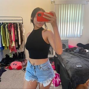Black mock neck top